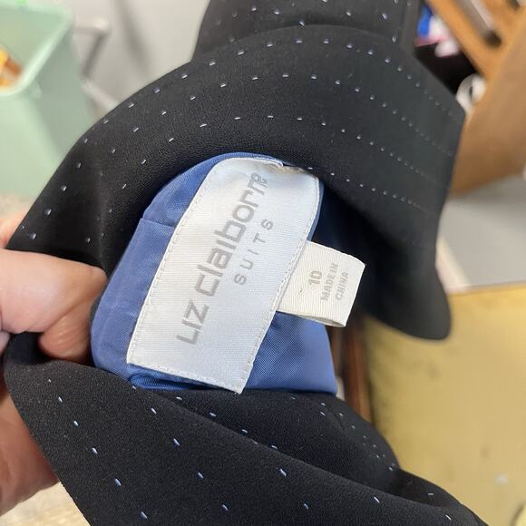Liz Claiborne Suits Jacket Blazer sz 10 Black Blue Pinstripe Career Professional - Picture 9 of 9